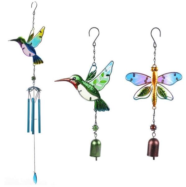 Carillon éolien en verre colibri libellule vent-cloche décoration de jardin pour la maison Patio porche cour pelouse balcon décor