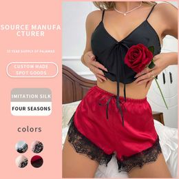 Wind Lingerie Sexy dames Suspender Belly Pocket Shorts Set, Home Clothing, Ice Silk Backless Pyjama's