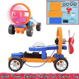 Experimento de coche de carreras eléctrico de energía eólica juguetes de ciencia para niños DIY montaje educativo modelo de coche Kits juguetes regalos fiesta Favors253c