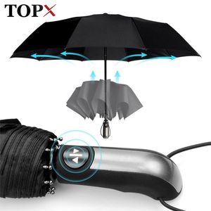 Résistant au vent Parapluie entièrement automatique Pluie Femmes pour hommes 3Folding Gift Parasol Compact Grand Voyage Business Car 10K Umbrella 201111