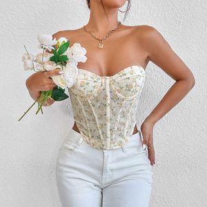 Vent épicé fille corset maille Perspective diamant enveloppé poitrine anneau en acier poisson os taille débardeur pour les femmes