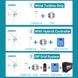 Générateur d'éoliennes 5000W 4000W 5KW Windmill Power Dynamo 12V 24V 48V MPPT Charge 3 Blade avec un appareil SystemHome Off Grid