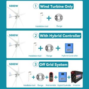 Générateur d'éoliennes 5000W 4000W 5KW Windmill Power Dynamo 12V 24V 48V MPPT Charge 3 Blade avec un appareil SystemHome Off Grid