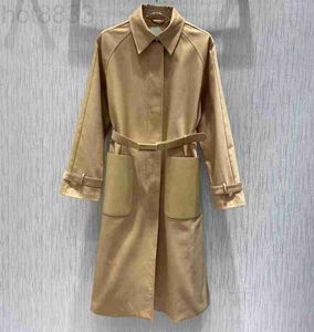 Trench-coat de styliste pour femme, coupe-vent assorti avec ceinture de poche en cuir, mi-long, manteau de haute qualité pour l'automne et l'hiver, veste MLXI