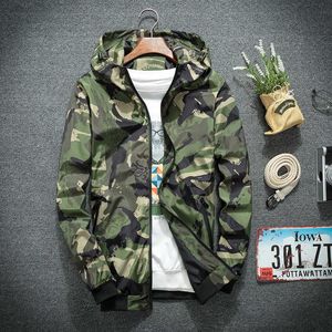 Vestes coupe-vent Hommes Casual Printemps Veste de camouflage à capuche Mens Streetwear Hip Hop Sportwear Camo Army Jacket Vêtements X0621