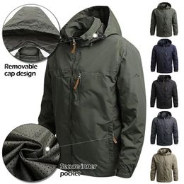 Coupe-vent hommes veste tactique imperméable à l'eau en plein air manteau à capuche sport militaire taille européenne S3xl terrain escalade vêtements légers 240124