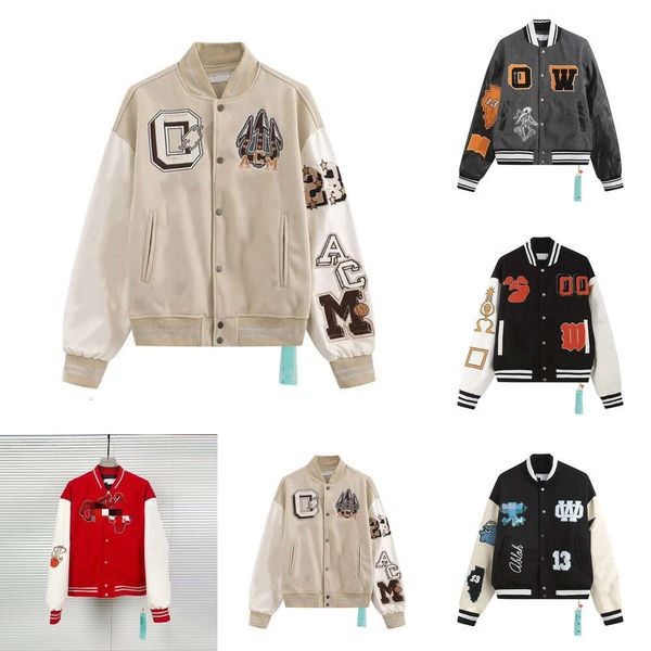 Coupe-vent Hors Vestes Varsity Vintage Lâche Longue Baseball Hip Hop Harajuku Offs Blanc Lettre Broderie Streetwear Hommes Unisexe Manteaux 516