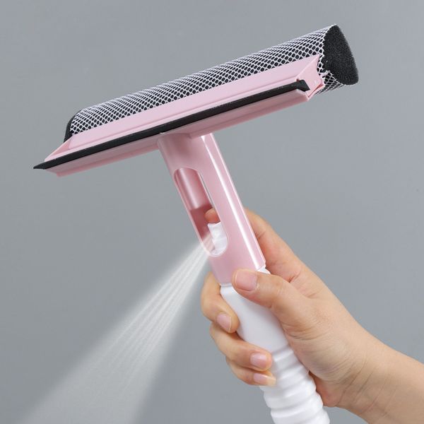 Brosse de nettoyage de vitres Double face Démonter la tige Nettoyeur de vitres Vadrouille Raclette en verre Essuie-glace avec outil de nettoyage de bouteille de pulvérisation d'eau