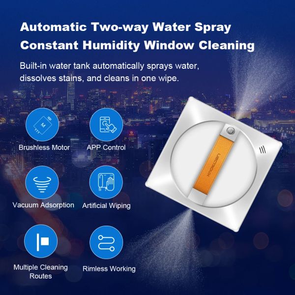 Robot de limpieza de ventanas LiCloux YW710, spray de agua doble, sensor de láser, aspiradora de robot de ventanas de piso de casa, control de apertura