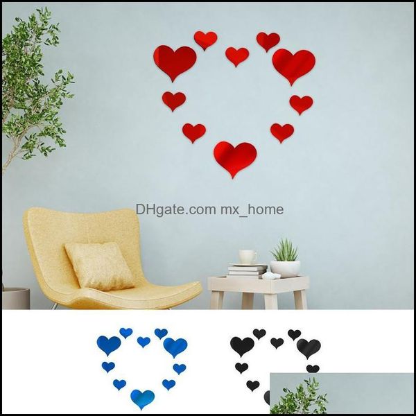 Décor de fenêtre Gardenwindow Stickers 10Pcs / Set Durable Amour Coeur Sticker Mural Miroir Mural 3D Decal Simple Décoratif Amovible Paster Maison