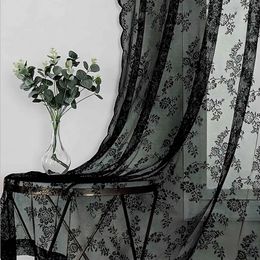 Drape de fenêtre attrayant à l'épreuve des poussières de longue durée à motifs floraux à motifs à motifs noirs à motifs noirs transparents à la maison 240429