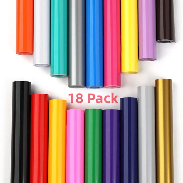 Película para ventana HTVRONT 18 Pack 12X3ft Multi colores Rollos de vinilo adhesivo permanente para Cricut Craft DIY Cup Glass Phone Case Decor FÁCIL DE CORTAR 230707