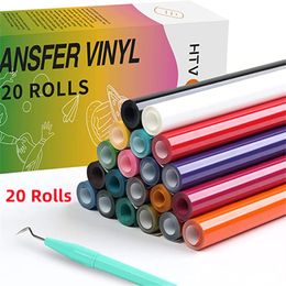 HTVRONT 20 Pack 12inX3ft/30X90cm PU Rouleau de Vinyle de Transfert de Chaleur pour Cricut T-shirt Impression DIY Fer sur HTV Vinyls Film Facile à Couper 230707