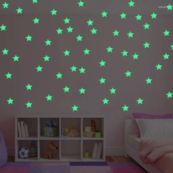 Autocollants de fenêtre 100 pièces étoiles mur pour chambre d'enfants décor de chambre brillent dans le noir décalcomanies de terre Noctilucent maison 50%