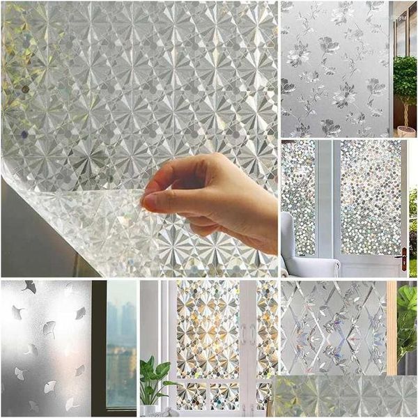 Pegatinas de ventana 1 rollo 3D Película de vidrio decorativa Anti UV Baño Etiqueta protectora de privacidad Manchada Autoadhesiva Decoración para el hogar Ventana Gota Dhinn