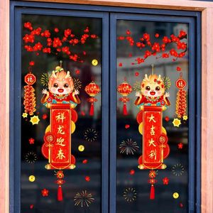 Autocollants de fenêtre 2024, atmosphère de bonne année, autocollants muraux en verre de Dragon chinois, décorations pour la maison, plusieurs Styles