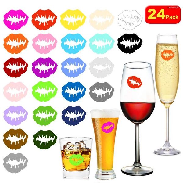 Autocollants de fenêtre 24pcs Lip Imprime-vin Verre Verre d'étiquette Silicone Charmes créatives Marqueurs de boisson Party Cocker Marker Signs Food Bar Tool