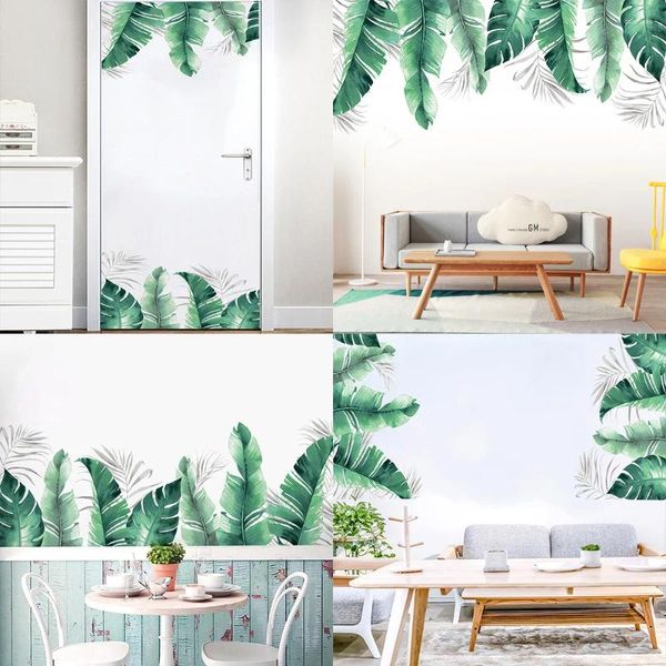 Autocollants de fenêtre 2pcs un ensemble Tropical Rainforest Green Leaf Wall Papers Decor Home Living Room Wallpaper Sticker for Kid's Bedroom Door