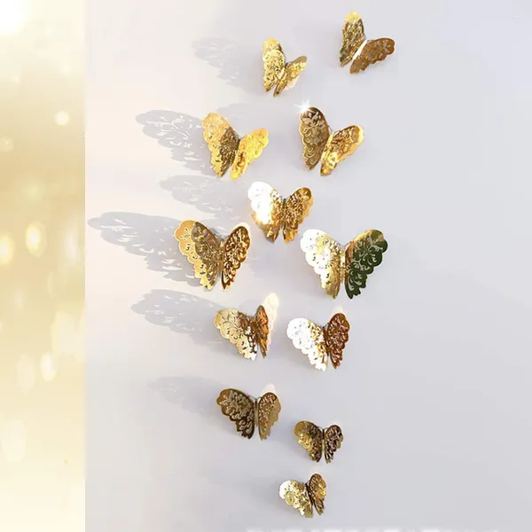 Autocollants de fenêtre 36pcs / Set Hollow Golden Silver Butterfly Wall Art Home Decals Home Decals for Party Wedding Birthday affiche