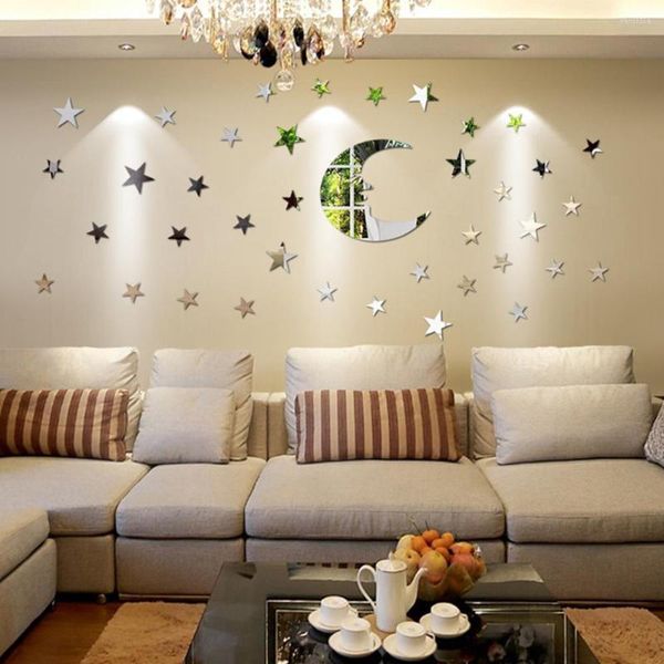 Pegatinas de ventana 39 unids/set pared de espejo con patrón de estrella de luna decoración para casa niños dormitorio sala de estar