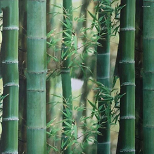 Autocollants de fenêtre 3d Effet peint Filant en verre vert Bamboo Autocollant salle de bain anti-UV PVC Privacte opaque décorative à la maison