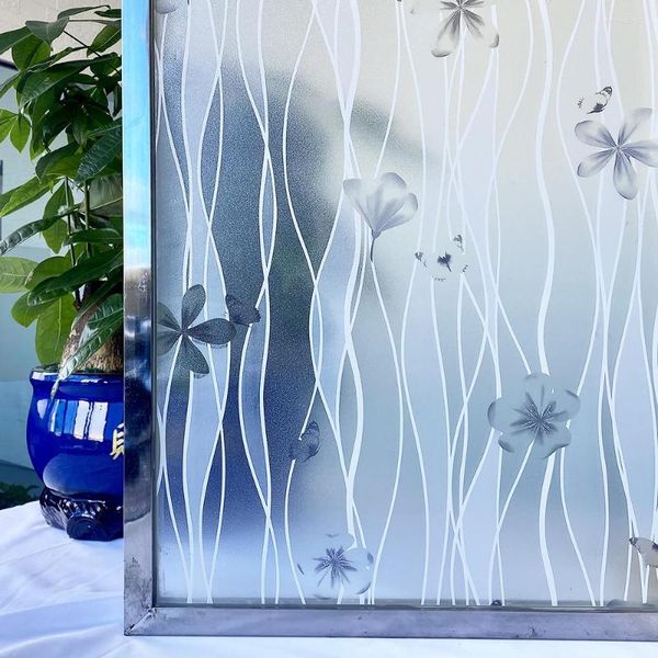 Autocollants de fenêtre 3D Film mat intimité auto-adhésif verre dépoli vitrail autocollant décoratif s'accroche pour la maison