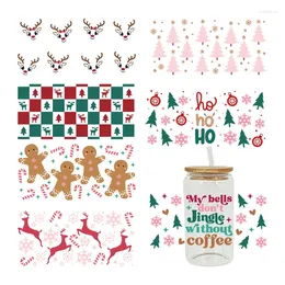 Raamstickers 3D UV DTF Transfer Sticker Kerstmis voor de 16oz Libbey Bril Wraps Cup Kan DIY Waterdicht Gemakkelijk D6709