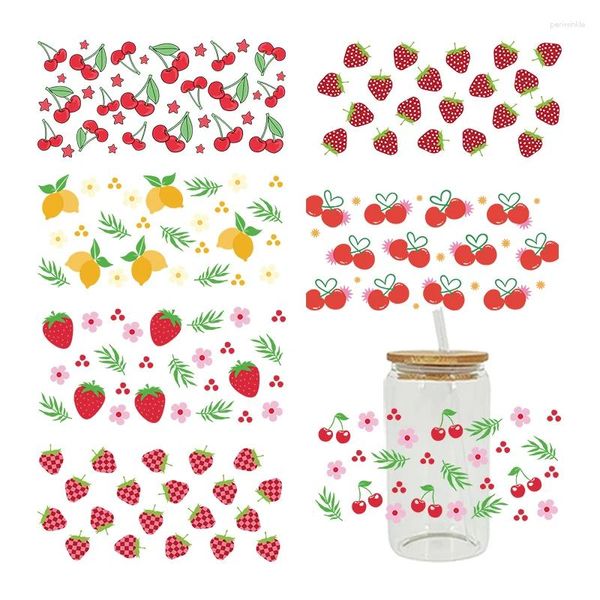 Autocollants de fenêtre 3D UV DTF Transferts 16oz Tasse Wraps Aliments Fruits Fraise Cerise Imprimé Pour Verre DIY Céramique Métal Cuir Etc. D7325