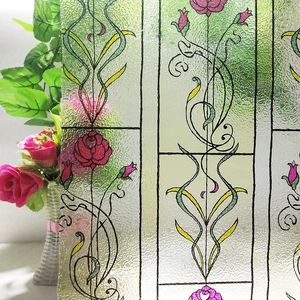 Vensterstickers 45 200 cm kleurrijke rozen Roses Iron Art Privacy Glass Film Statisch gekleurd decoratief voor slaapkamer badkamer