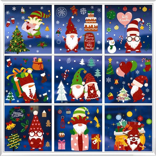 Pegatinas de la ventana 5 Sábanas Alegados de Navidad Caderas de muñeco de nieve Snowman Pegader de nieve para ventanas Decoración de vidrio Holida