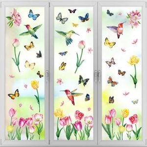 Autocollants de fenêtre 8pcs Tulip Flower Butterfly Sticker Plant Plante Mother Mur DIY Fond de papier peint Festival Festival DÉCOR HOME