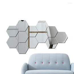 Autocollants de fenêtre acrylique Hexagon Mirror Tiles 12 pièces Home Autovable Wall Honey Comb Skar pour le salon