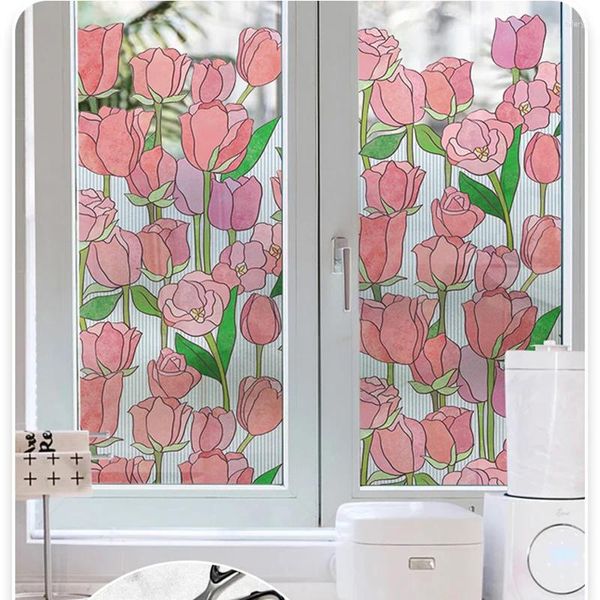 Pegatizas de ventana Arte Diseño de vidrio transmitiendo a la luz Película helada opaca Paper anti-Peep Rose Rose Tulip