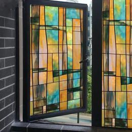 Pegatinas de la ventana Efecto de pintura de arte en la película de Windows No-Glue Puerta corrediza de vidrio manchada 3D 40/45/50/60/70/80 100cm