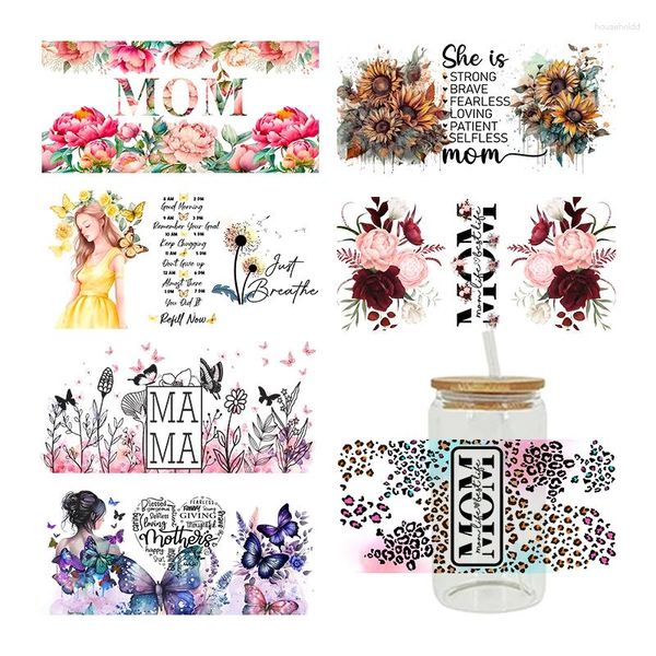 Autocollants de fenêtre Belle fleur de papillon UV DTF autocollant de transfert pour les verres Libbey de 16 oz enveloppe les bouteilles tasse bricolage étanche D2727