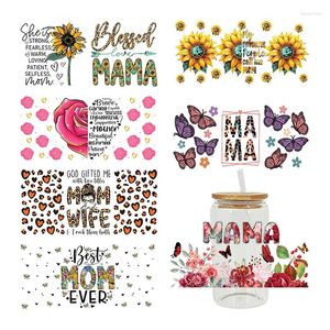 Raamstickers mooie bloem cartoon uv dtf libbey cup wrap ijzer op overdracht voor glas 16oz d12246