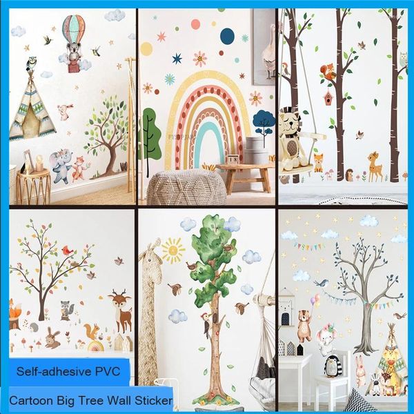 Autocollants de fenêtre Grand arbre oiseau mural pour chambre d'enfant chambre dessin animé animal autocollant mural auto-adhésif décor de maternelle enfants cadeau