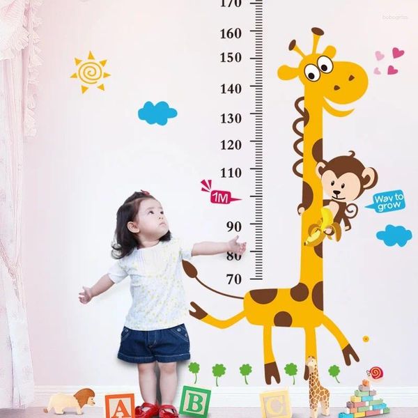 Stickers de fenêtre dessin animé animal giraffe oiseaux fleurs mur auto-cadavre pour le salon bébé mesure la hauteur de la hauteur de la maison peut être enlevée