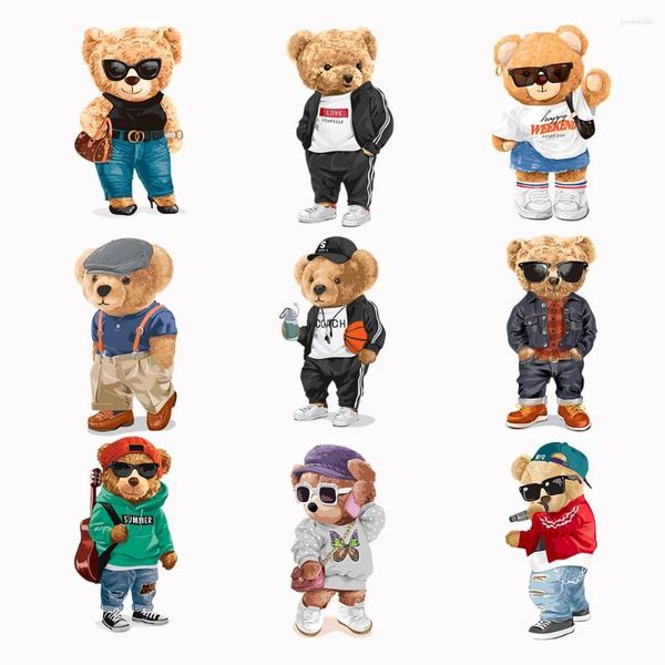 Pegatinas de ventana Cartoon Bear Patches Transferencia de hierro para ropa DIY lavable linda termo de termo aplique de calor