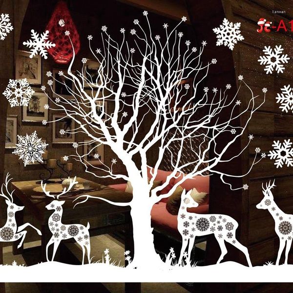 Pegatinas de ventana de dibujos animados pegatina navideña Santa muñeco de nieve decoración del hogar apliques de copo de nieve adhesivo PVC año Mural de vidrio pared