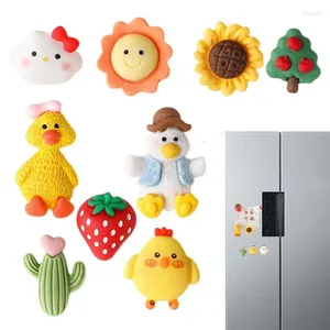 Autocollants de fenêtre Aimants de dessin animé pour réfrigérateur 9pcs Résine Mignon Canard Soleil Fleur Forme Magnétique Maison