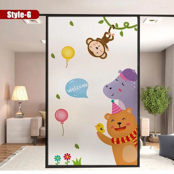 Pegatinas de ventana Película estática de dibujos animados Vinilos decorativos para pantallas Baño Hogar Lindo Animal Privacidad Vidrieras Tinte extraíble