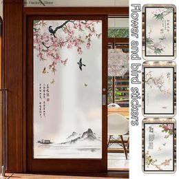 Raamstickers Chinese stijl Poëzie Bloem en vogelfilm Balkon Badkamer Frosted Home Decor Statische Cling Privacy Glass Films