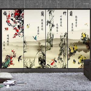 Autocollants de fenêtre de style chinois, film de confidentialité, fleur de prunier, orchidée, motif de bambou, porte coulissante, autocollant statique en verre