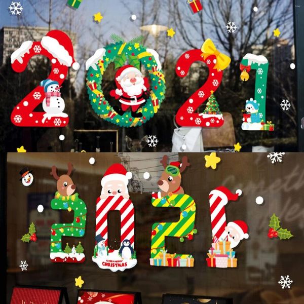 Autocollants de fenêtre Autocollant mural en verre de Noël amovible ménage créatif santa claus de neige fond de décoration de décoration de décoration