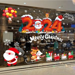 Autocollants de fenêtre de Noël joyeux décoration pour la maison chambre d'enfants miroir mural autocollant verre année 2024 231207