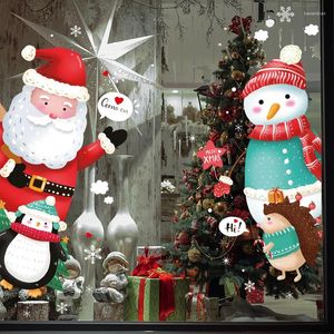 Autocollants de fenêtre de noël, mur drôle et mignon, père noël, flocon de neige, bonhomme de neige, bienvenue dans la boutique, décoration de porte en verre