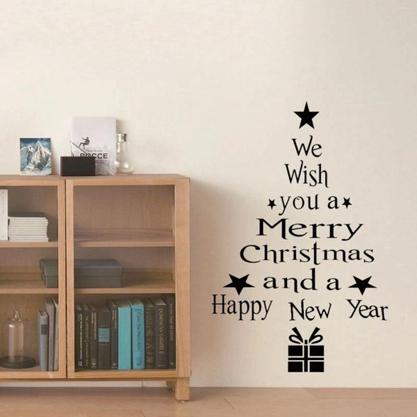 Autocollants de fenêtre Affiches murales de Noël décalcomanies étanches de bénédiction de bonne année Happy Year Stars Tree Stars Gift Home Party Decor # P3