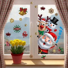 Autocollants de fenêtre mur de noël réfrigérateur autocollant en verre père noël wapiti cadeau joyeux décor pour la maison ornements de noël