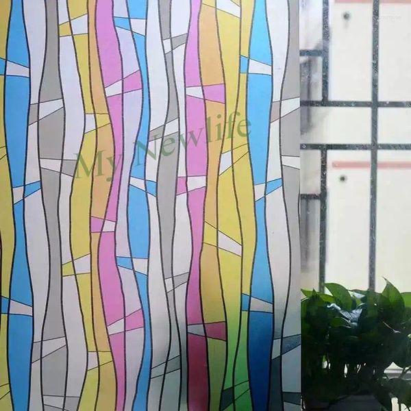 Stickers de fenêtre colorés à rayures à rayures Autocollant givré en PVC Films de vitrail décoratif Film d'auto-adhésif décor de maison 45 500cm